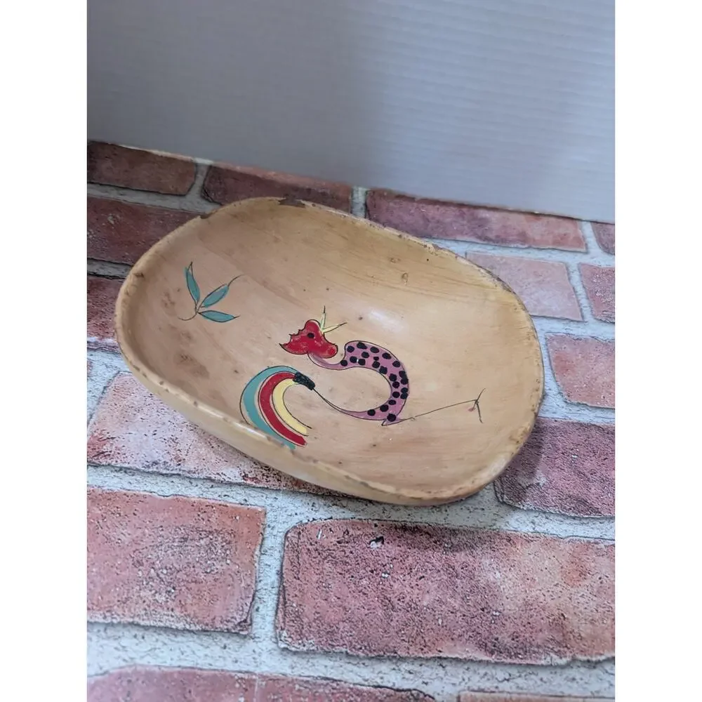 Rare Vintage Hand Painted Florentine Oval Ceramic Bowl Made in Italy Rooster